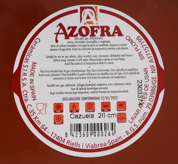 Azofra Cazuela Vitro 26 cm (6 Unidades)