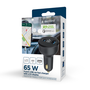 Gembird TA-UC-AC2PD65LCD-CAR-01 Cargador de Coche con Pantalla LCD y Carga Rápida 65W USB-C y 18W USB-A, Negro