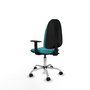 Silla de oficina Algarra con mecanismo Contacto permanente básico tapizada con Tela color Turquesa. Equipada con Base cromada, Brazos 1D y Ruedas de nailon 50 mm