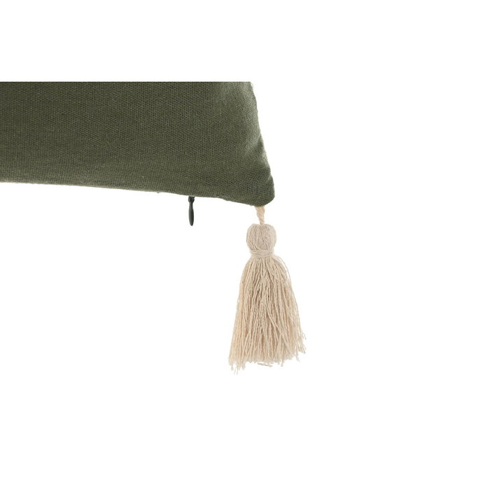 DKD Home Decor Cojín de Algodón Reciclado Verde con Flecos
