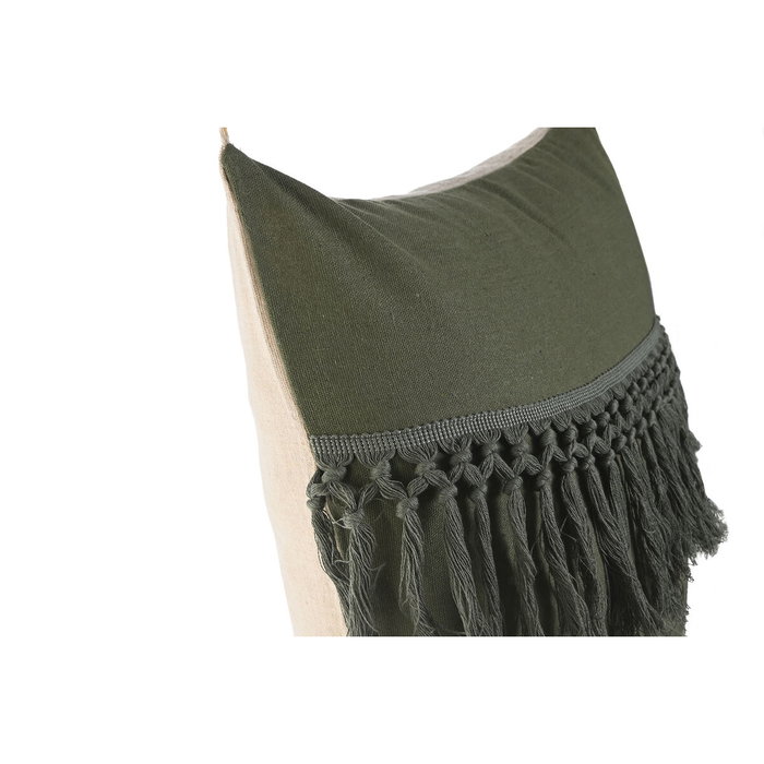DKD Home Decor Cojín de Algodón Reciclado Verde con Flecos