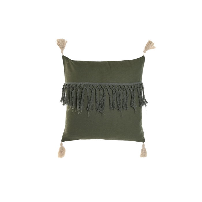 DKD Home Decor Cojín de Algodón Reciclado Verde con Flecos