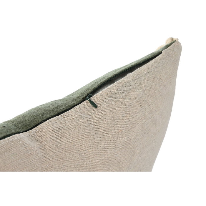 DKD Home Decor Cojín de Algodón Reciclado Verde con Flecos