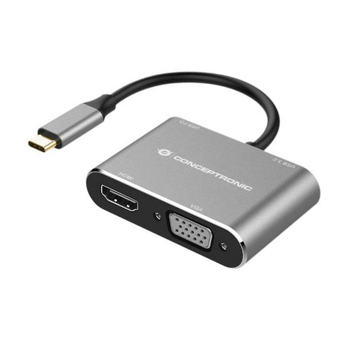 Conceptronic DONN16G 4-in-1 USB 3.2 Gen 1 Docking Station con HDMI, VGA y USB-A 3.0 Conceptronic DONN16G 4-in-1 USB 3.2 Gen 1 Docking Station con HDMI, VGA y USB-A 3.0