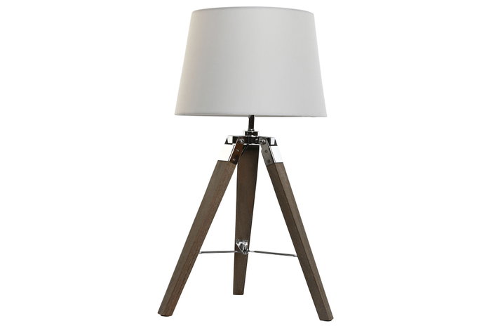 DKD Home Decor Lámpara de Sobremesa Trípode Madera y Algodón Marrón y Blanco
