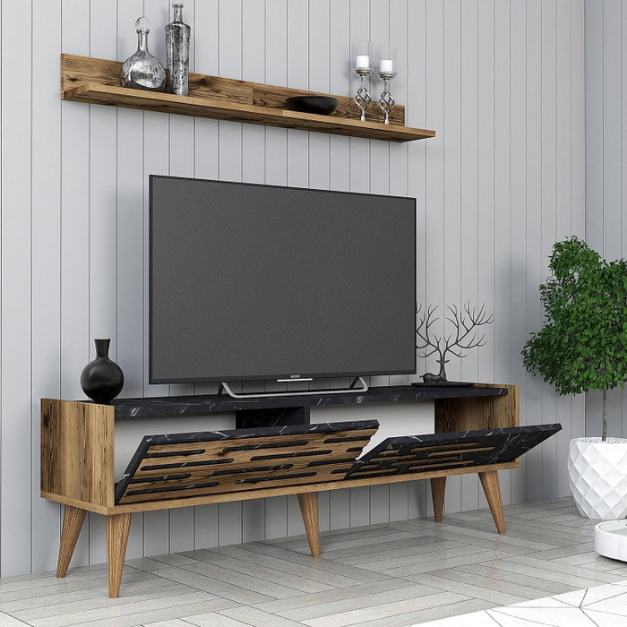 Hanah Home Valensiya 140 Conjunto Muebles Salón Soporte TV Estante Mesa Centro Nogal Negro Mármol