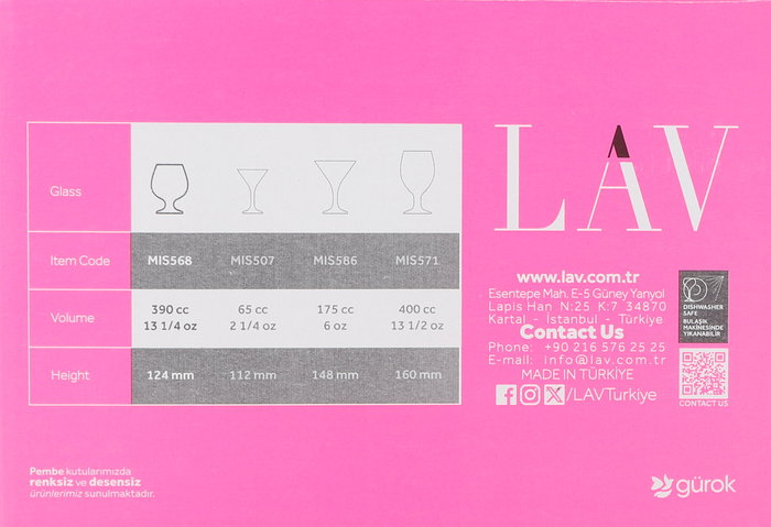 Lav Set 6 Copas Coñac 390Cc Misket (4 Cajas)