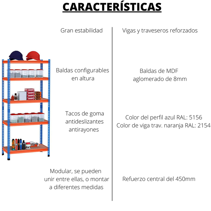 Homelux Kit Estantería Reforzado 5 Baldas 177x90x45 cm Blanco