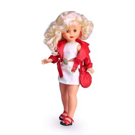 Nancy Nal20000 Colección Evasiòn Reedición Años 70 Vestido Rojo Cazadora Sandalias Ojos Marrones Melena Rubia Riizada Muñeca +6 Años