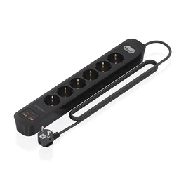 Aisens Regleta de 6 Tomas con Cargador USB 20W (2xUSB-C, 2xUSB-A), Negro ASPS-2A2C17-BK