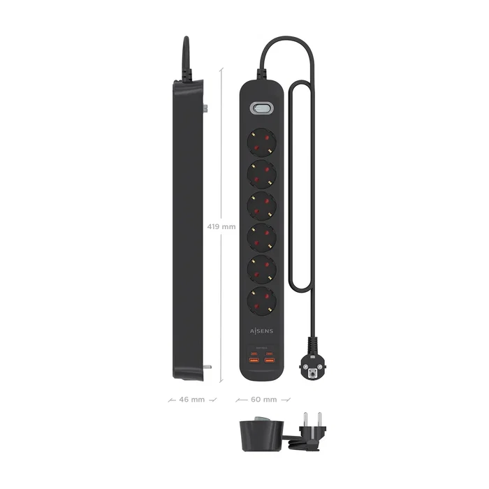 Aisens Regleta de 6 Tomas con Cargador USB 20W (2xUSB-C, 2xUSB-A), Negro ASPS-2A2C17-BK Aisens Regleta de 6 Tomas con Cargador USB 20W (2xUSB-C, 2xUSB-A), Negro ASPS-2A2C17-BK