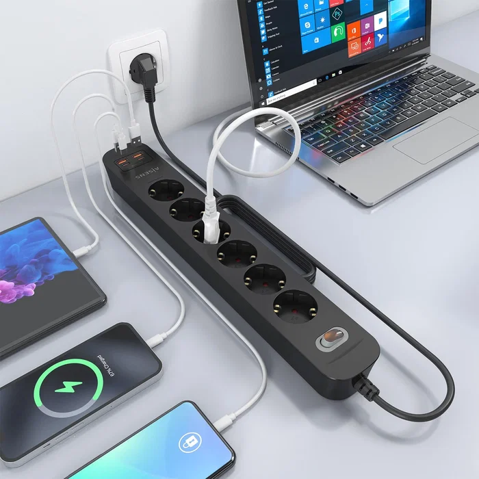 Aisens Regleta de 6 Tomas con Cargador USB 20W (2xUSB-C, 2xUSB-A), Negro ASPS-2A2C17-BK Aisens Regleta de 6 Tomas con Cargador USB 20W (2xUSB-C, 2xUSB-A), Negro ASPS-2A2C17-BK