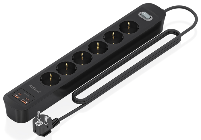 Aisens Regleta de 6 Tomas con Cargador USB 20W (2xUSB-C, 2xUSB-A), Negro ASPS-2A2C17-BK Aisens Regleta de 6 Tomas con Cargador USB 20W (2xUSB-C, 2xUSB-A), Negro ASPS-2A2C17-BK