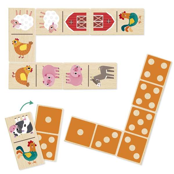 Diset - Domino de Madera Granja 28 Piezas, Juego Educativo Infantil a Partir de 2 Años