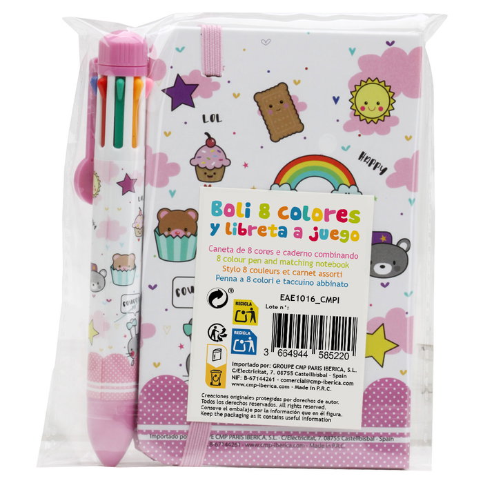 CMP General Libreta Con Boli 8 Colores Rosa Tapas Duras 80 Hojas Blancas Con Goma Sujecion 14cm