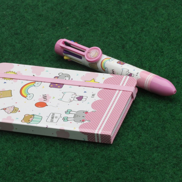 CMP General Libreta Con Boli 8 Colores Rosa Tapas Duras 80 Hojas Blancas Con Goma Sujecion 14cm