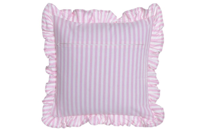 DKD Home Decor Cojín Algodón Reciclado Rosa con Volante de Rayas (Pack de 2)