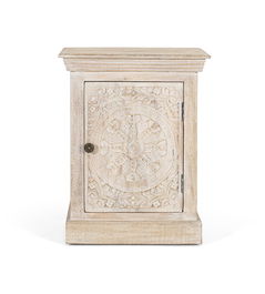 Giner y Colomer Mesita de Mango con Acabado Arena y Puerta Tallada a Mano