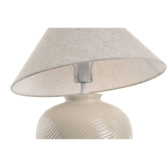 DKD Home Decor Lámpara de Sobremesa de Cerámica y Lino Crema