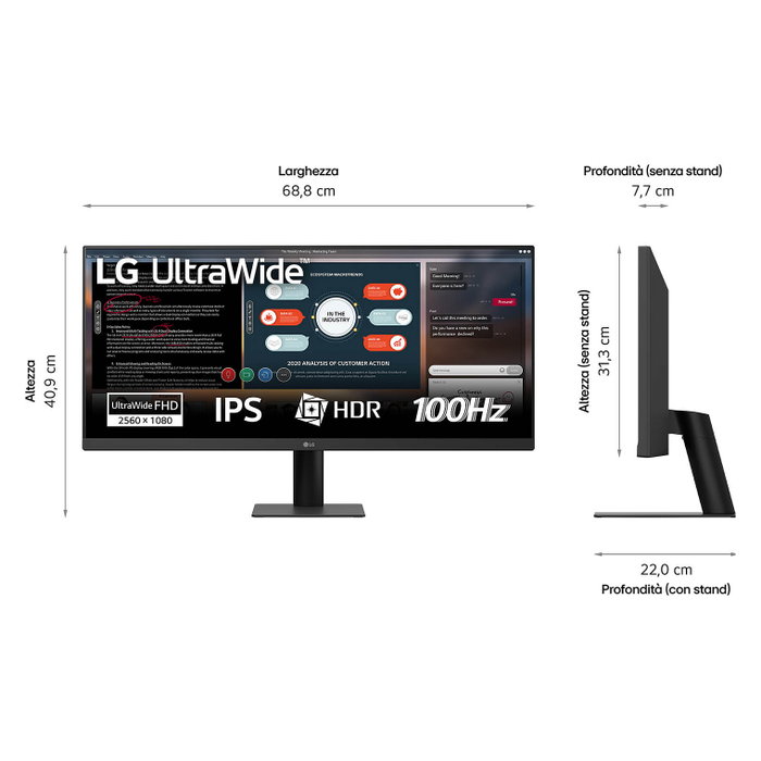 LG 29U511A-B Monitor 73,7 cm (29") WFHD IPS 21:9 100Hz HDR10 HDMI DisplayPort VESA Negro