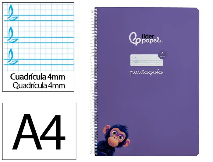 Liderpapel Cuaderno espiral Pautaguía A4 80 hojas cuadro 4mm lila Liderpapel Cuaderno espiral Pautaguía A4 80 hojas cuadro 4mm lila