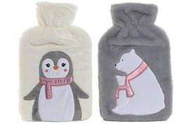 DKD Home Decor Surtido de 2 Bolsas de Agua Caliente de Poliéster 1,7L en Gris y Blanco