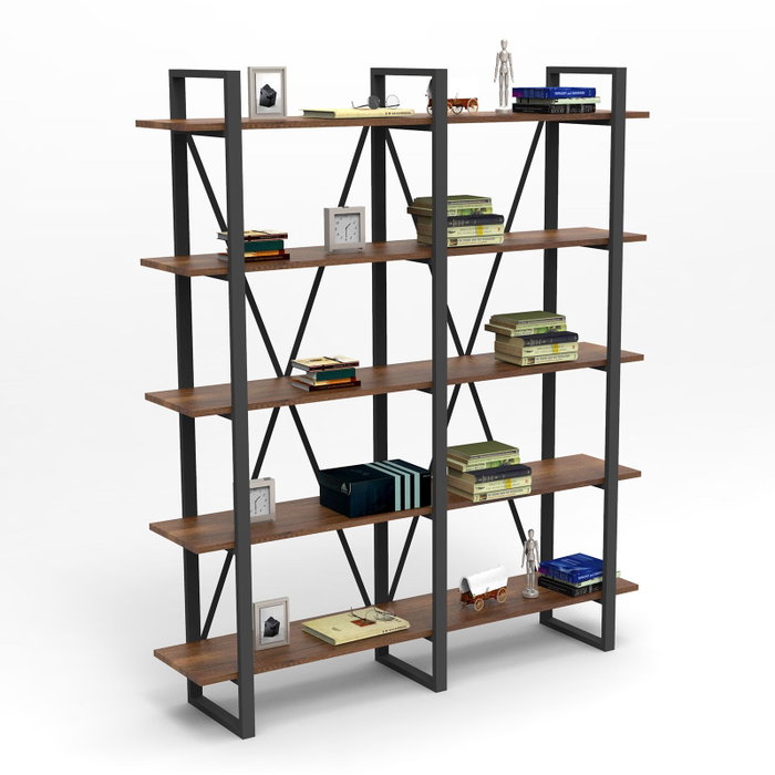 Hanah Home Mn05-Ba Estantería Nogal 154x180x34cm Tablero Melamina 18mm Patas Metal