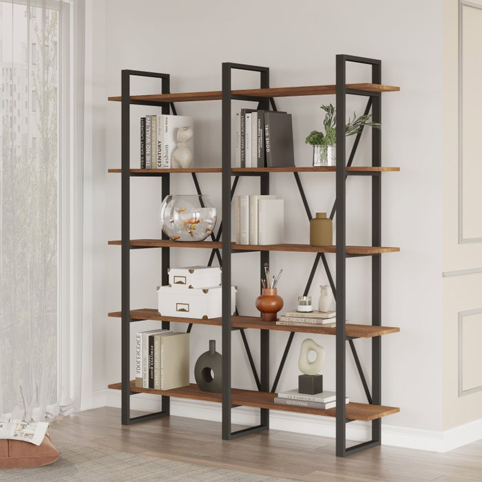 Hanah Home Mn05-Ba Estantería Nogal 154x180x34cm Tablero Melamina 18mm Patas Metal