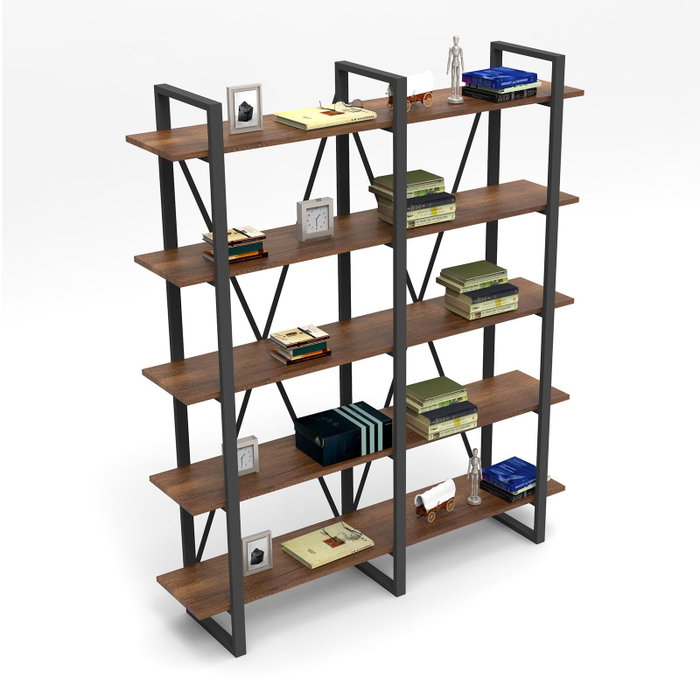 Hanah Home Mn05-Ba Estantería Nogal 154x180x34cm Tablero Melamina 18mm Patas Metal