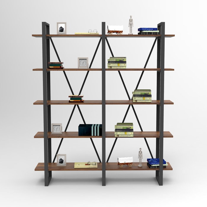 Hanah Home Mn05-Ba Estantería Nogal 154x180x34cm Tablero Melamina 18mm Patas Metal