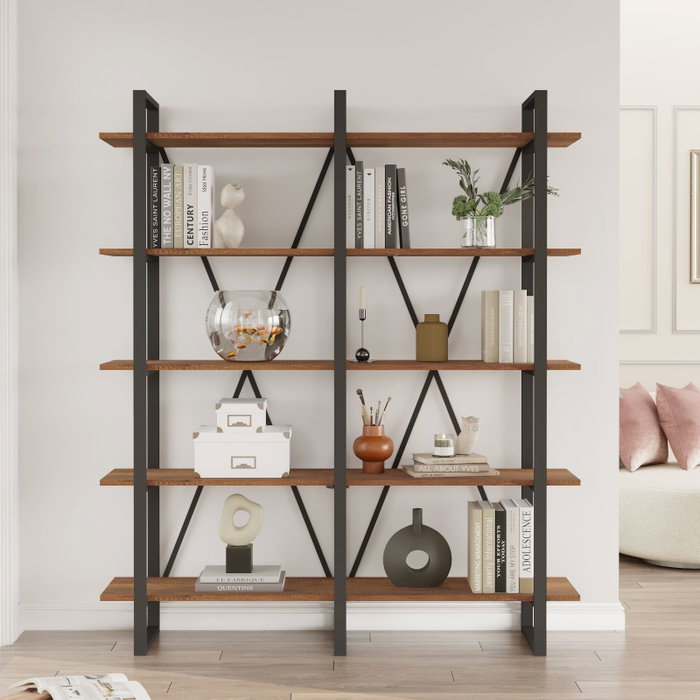 Hanah Home Mn05-Ba Estantería Nogal 154x180x34cm Tablero Melamina 18mm Patas Metal