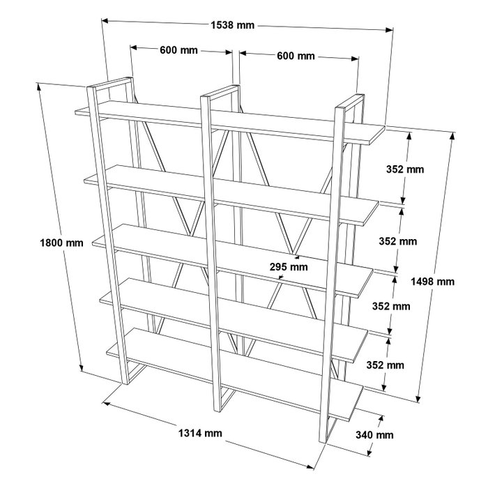 Hanah Home Mn05-Ba Estantería Nogal 154x180x34cm Tablero Melamina 18mm Patas Metal