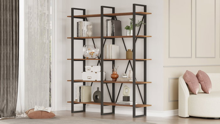 Hanah Home Mn05-Ba Estantería Nogal 154x180x34cm Tablero Melamina 18mm Patas Metal