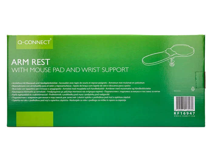 Q-connect Reposabrazos Ergonómico con Alfombrilla de Ratón y Apoyo de Muñeca Color Negro 220x140x480 mm