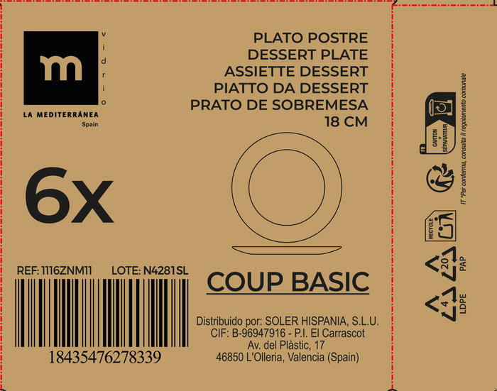 La Mediterranea Plato de Postre Coup Basic 18cm Opal Mediano