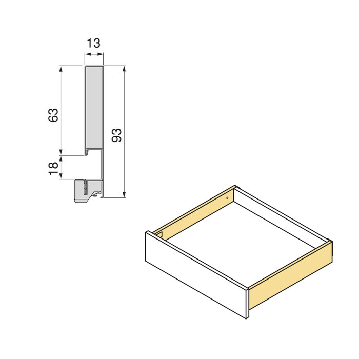 Emuca Cajón exterior Vertex con regulación 3D de altura 93mm, 40kg, espesor de tablero de 18mm, profundidad 400mm, Acero, Gris antracita