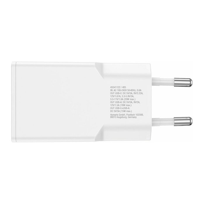 4smarts Cargador PDPlug Duos Slim 20W GaN USB-C/A Blanco