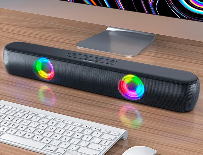 Q-connect Barra de Sonido Bluetooth con Iluminación LED y Control de Volumen, Potencia 2x5W, Color Negro