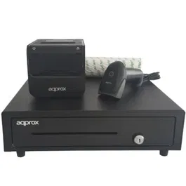 Approx appPOSPACK4180-2D Pack TPV: Cajón Portamonedas, Impresora Tickets 80mm, Lector Códigos 2D, Rollos Térmicos