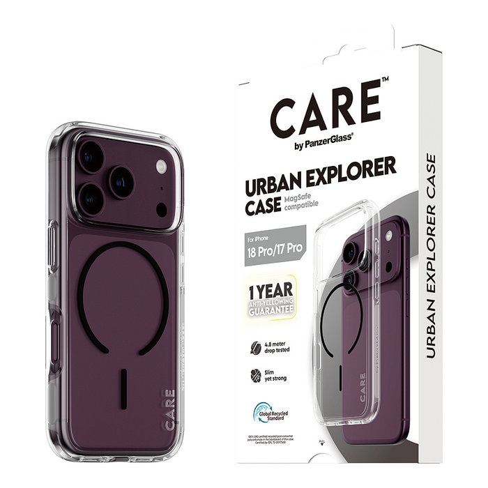 PanzerGlass Urban Explorer Case transparente m. negro MagSafe para iPhone 17 Pro