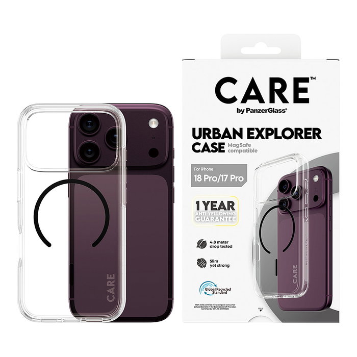 PanzerGlass Urban Explorer Case transparente m. negro MagSafe para iPhone 17 Pro
