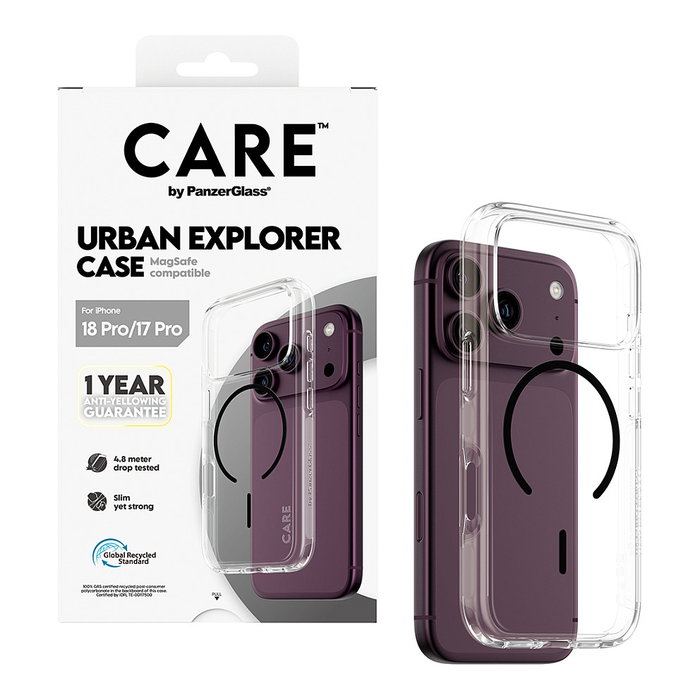 PanzerGlass Urban Explorer Case transparente m. negro MagSafe para iPhone 17 Pro