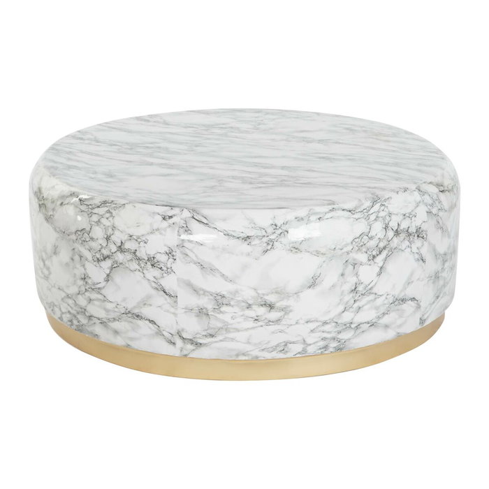 DKD Home Decor Mesa de Centro Simil Mármol Blanco y Dorado