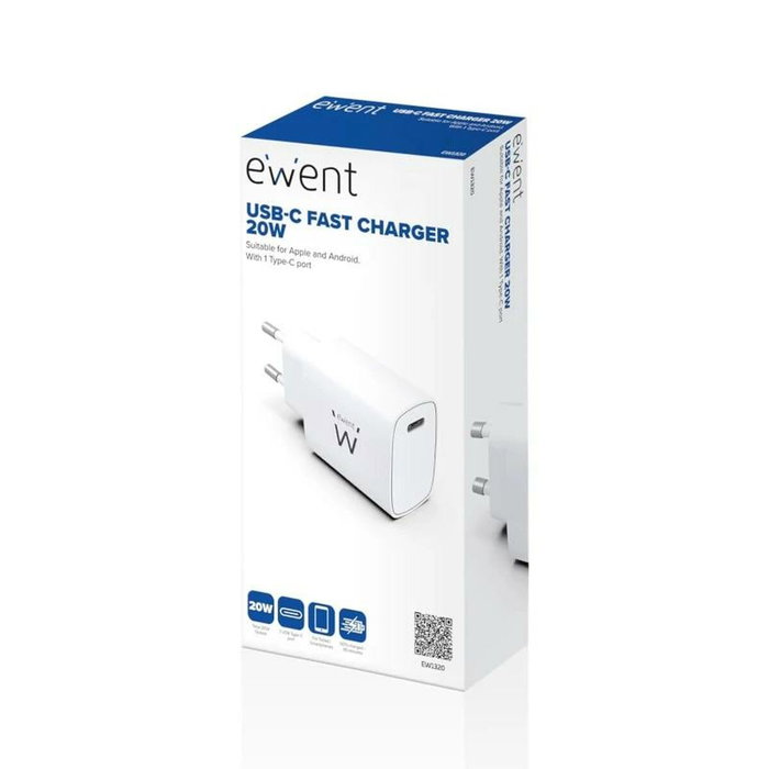 Ewent EW1320 Cargador USB Tipo C Compacto 20W Blanco