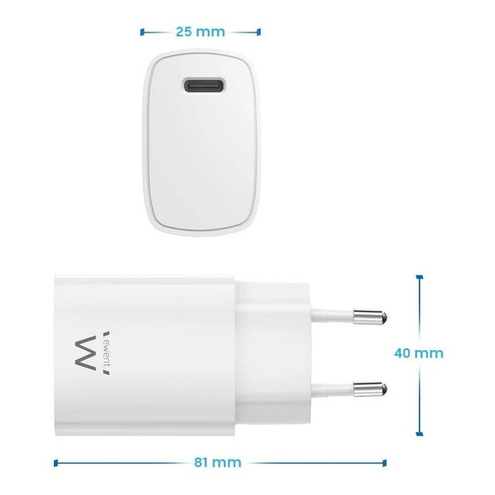 Ewent EW1320 Cargador USB Tipo C Compacto 20W Blanco