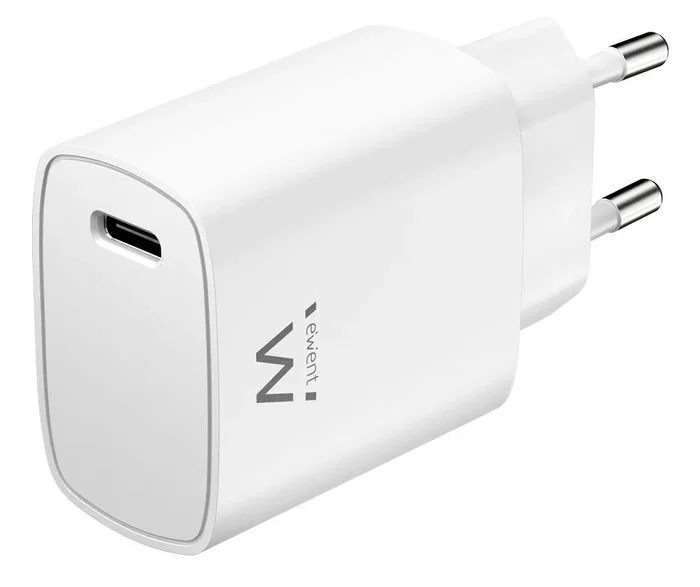 Ewent EW1320_R1 Cargador USB-C 20W Carga Rápida PD 3.0 PPS Blanco Compatible con iPhone 15/14 y Android GaN Compacto
