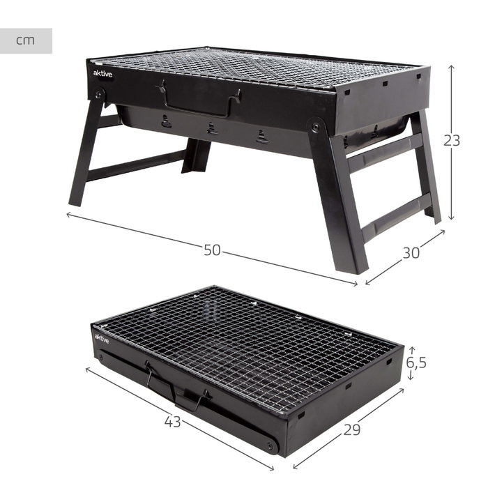 Aktive Barbacoa portátil plegable rectangular negra