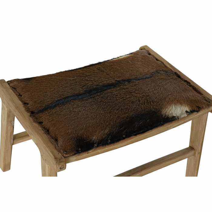 DKD Home Decor Descalzadora de Teca y Piel de Vaca Marrón