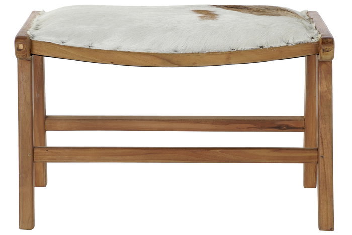 DKD Home Decor Descalzadora Colonial Marron y Natural en Teca y Piel 47 x 42 x 65 cm