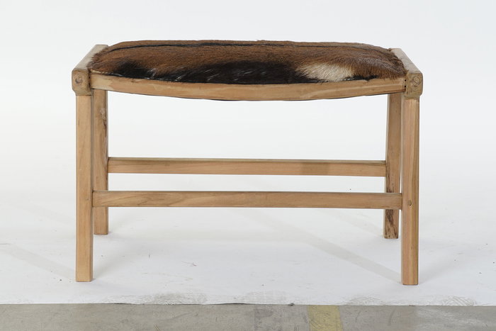 DKD Home Decor Descalzadora Colonial Marron y Natural en Teca y Piel 47 x 42 x 65 cm